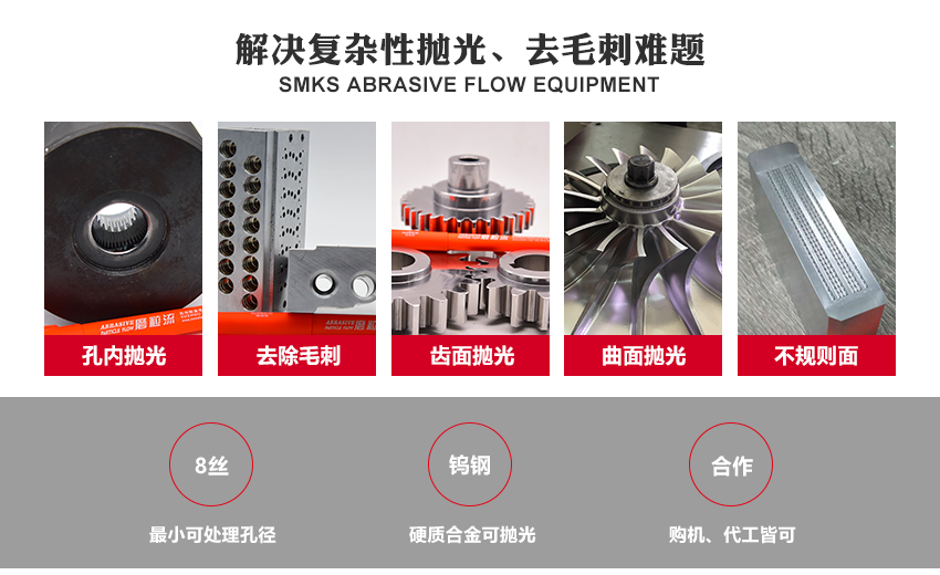 磨粒流<a href='http://www.urintest.net' target='_blank'><u>去毛刺機(jī)</u></a>廣泛應(yīng)用于<a href='http://www.urintest.net' target='_blank'><u>交叉孔去毛刺</u></a>,<a href='http://www.urintest.net' target='_blank'><u>內(nèi)孔去毛刺</u></a>,微孔去毛刺,齒輪去毛刺